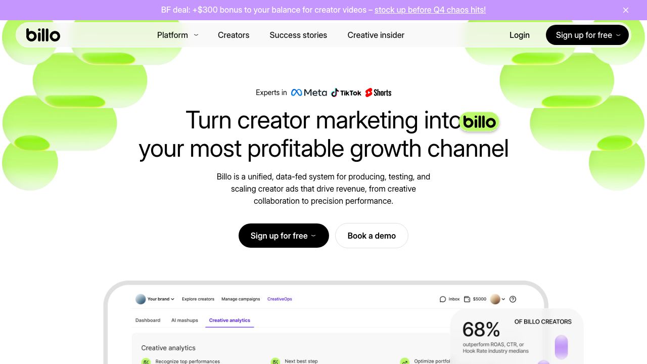 Screenshot of the Billo homepage at billo.app