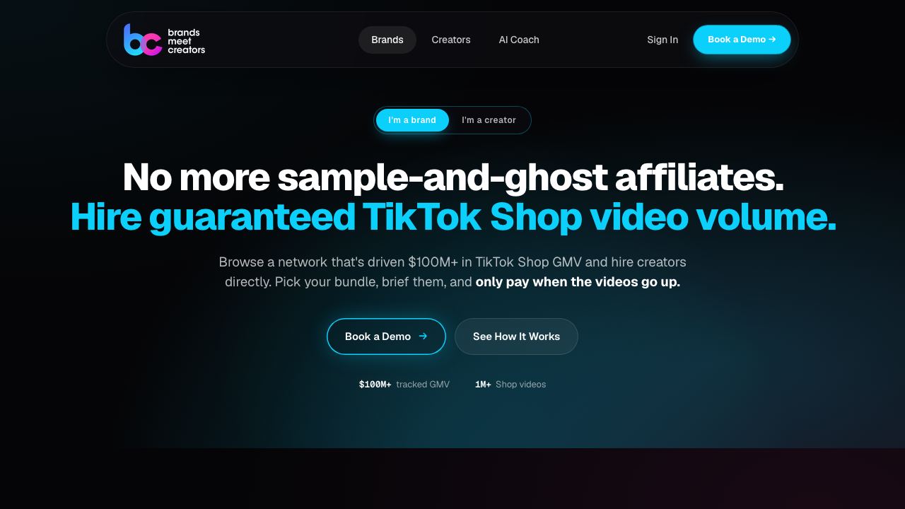 Screenshot of the Brands Meet Creators homepage at brandsmeetcreators.com