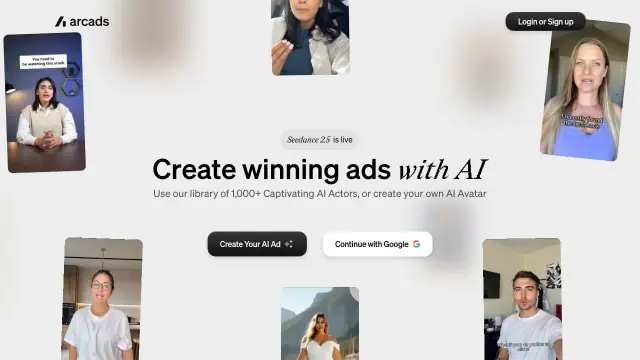 Arcads homepage screenshot