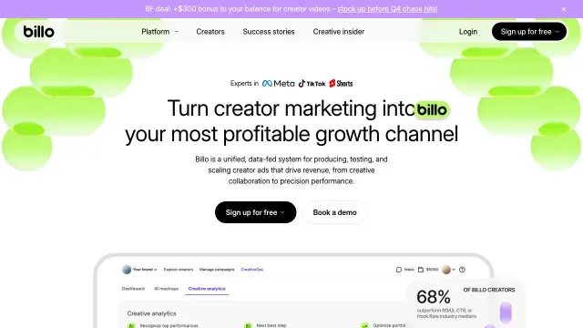 Billo homepage screenshot