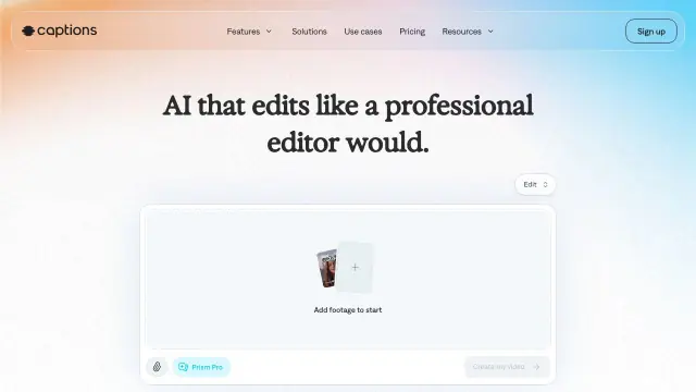 Captions (Mirage) homepage screenshot