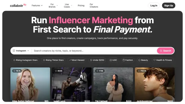Collabstr homepage screenshot