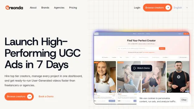 Creonda homepage screenshot