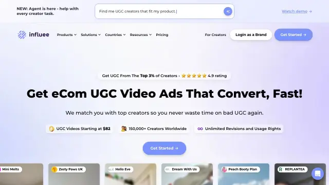 Influee homepage screenshot