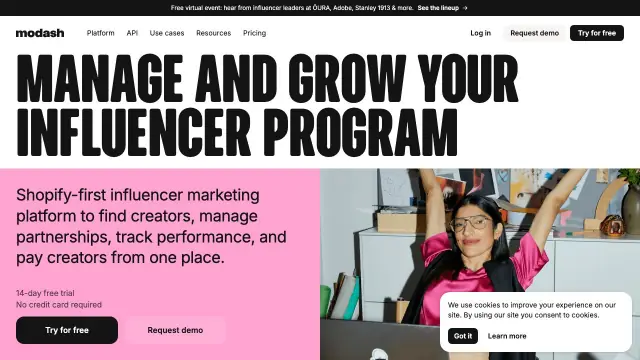 Modash homepage screenshot