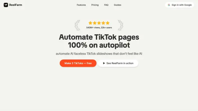 ReelFarm homepage screenshot