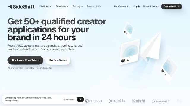 SideShift homepage screenshot
