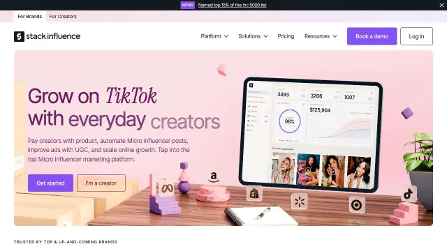 Stack Influence homepage screenshot