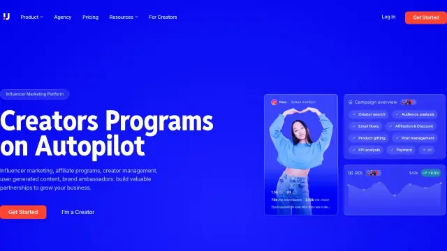 Upfluence homepage screenshot